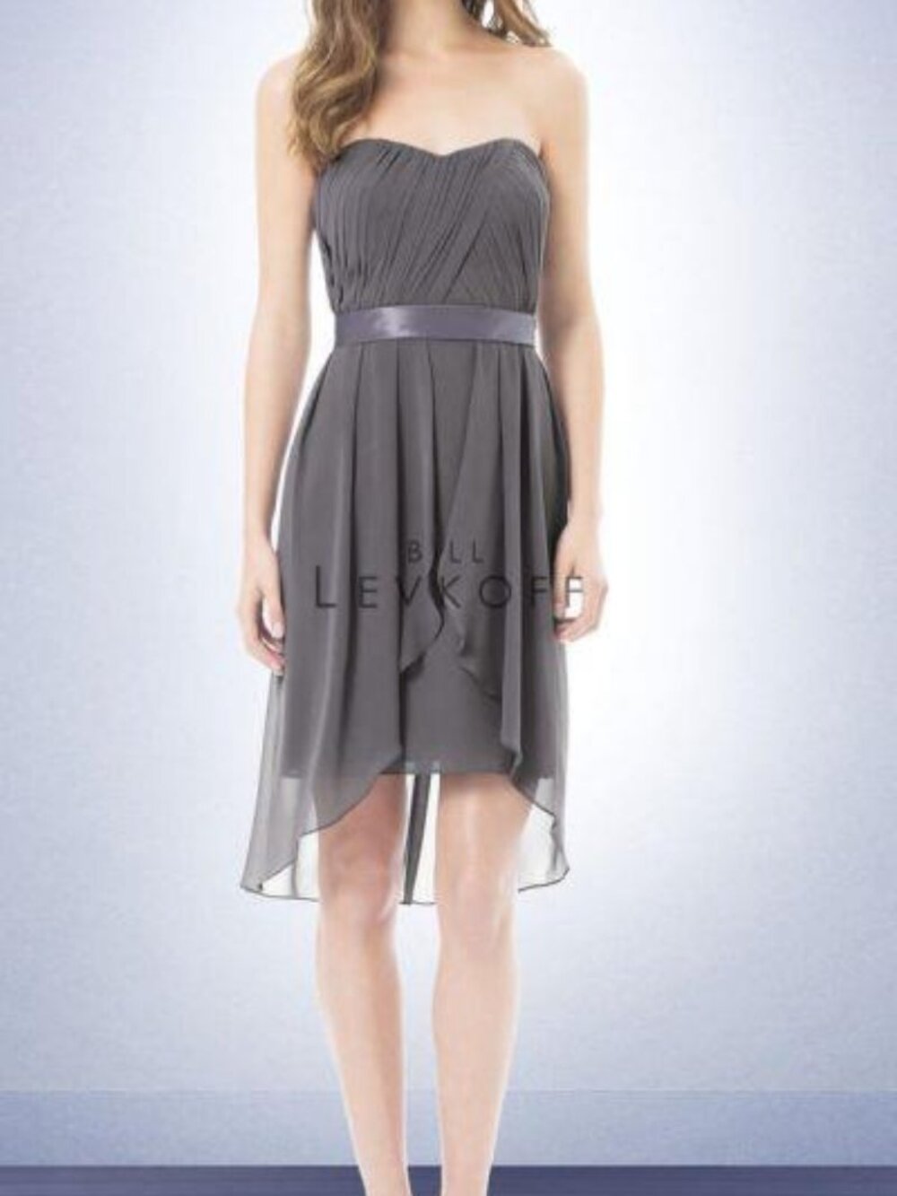 Bill Levkoff 393 Bridesmaid Dress Pewter Gray Strapless Chiffon Short 12